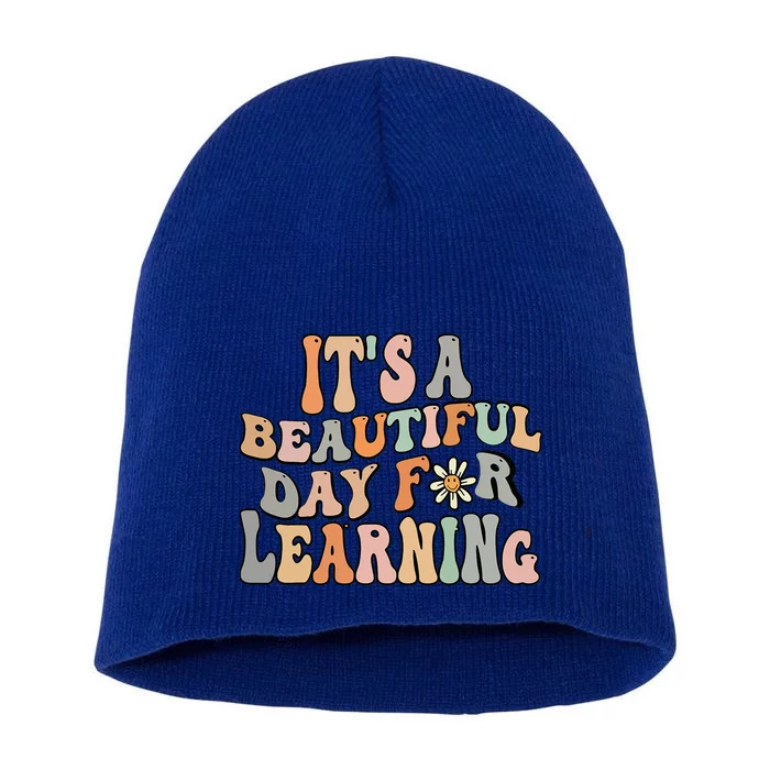 Its Beautiful Day For Learning Retro Teacher Students Short Acrylic Beanie