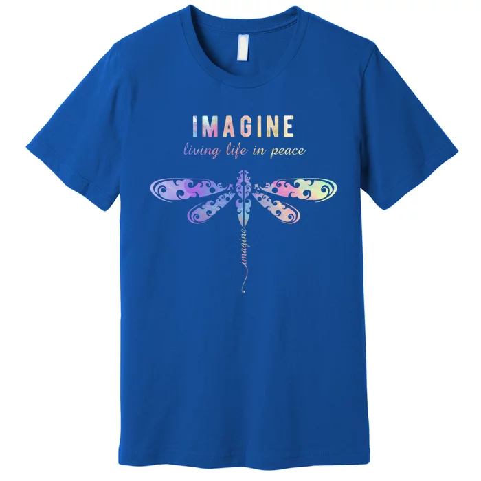 Imagine Boho Dragonfly Tee 60s 70s Retro Groovy Hippy Vibes Funny Gift Premium T-Shirt