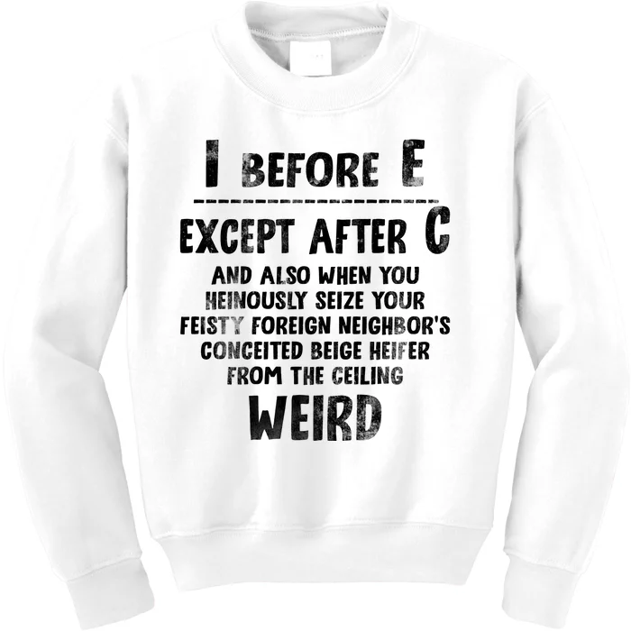 I Before E Except After C Weird Funny Gift For Hobby Writers Authors Kids Sweatshirt