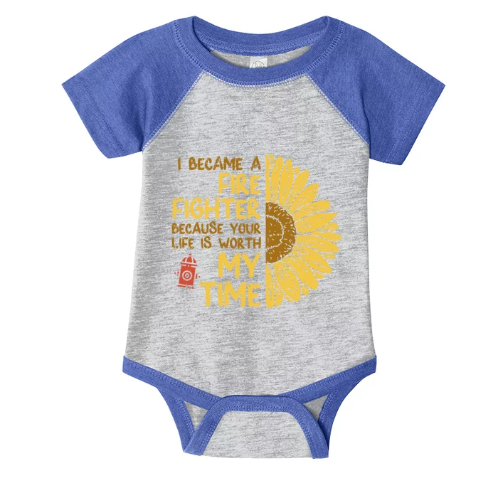 I Became Firefighter Your Life Is Worth My Time Fire Gift Funny Gift Infant Baby Jersey Bodysuit