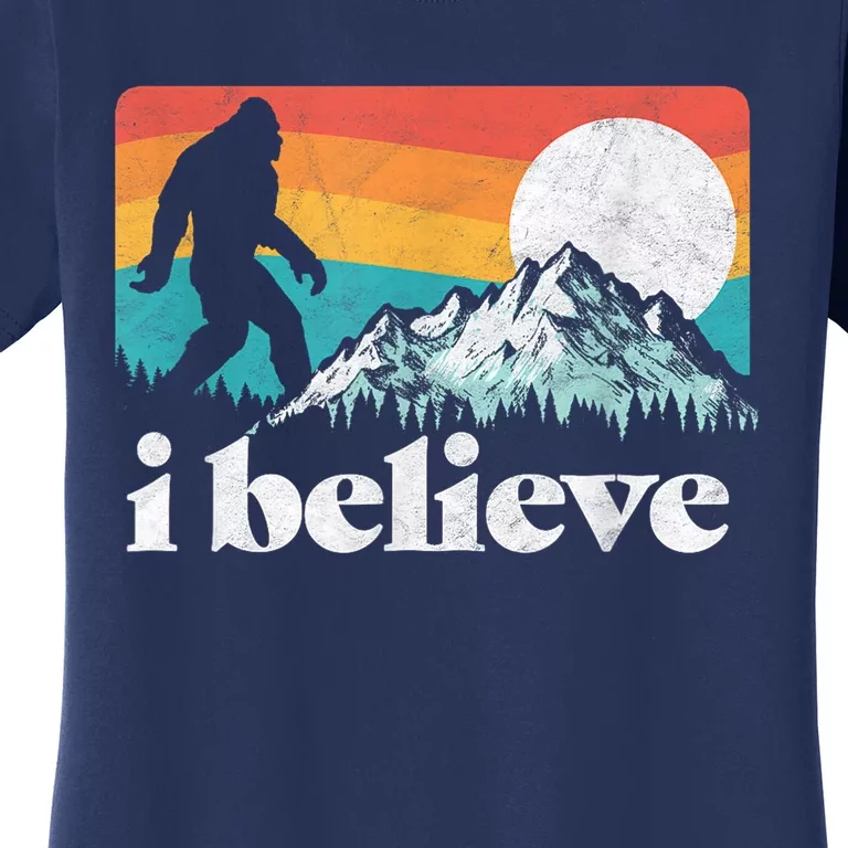 I Believe! Funny Retro Bigfoot Mountains Women's T-Shirt