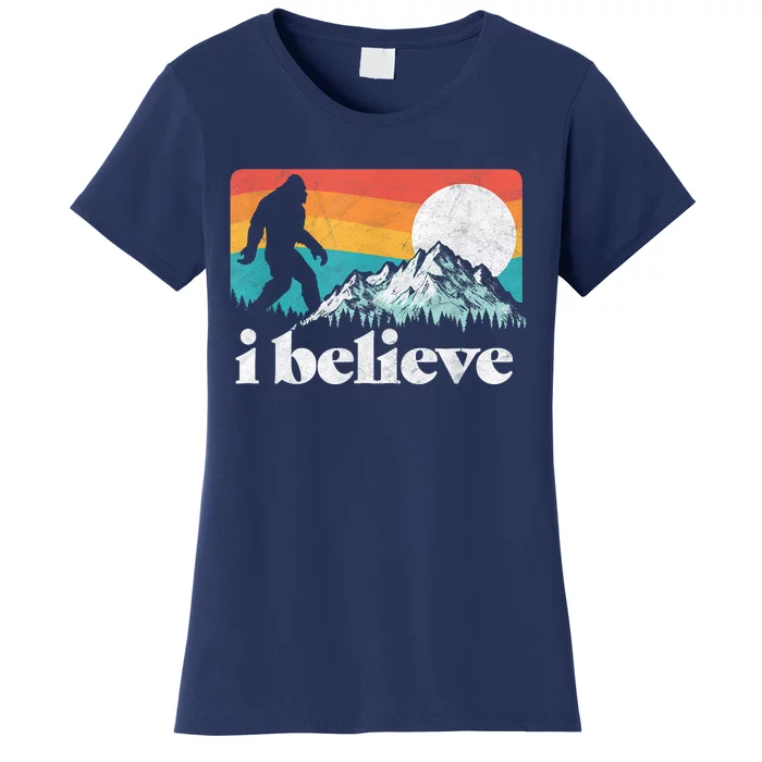 I Believe! Funny Retro Bigfoot Mountains Women's T-Shirt