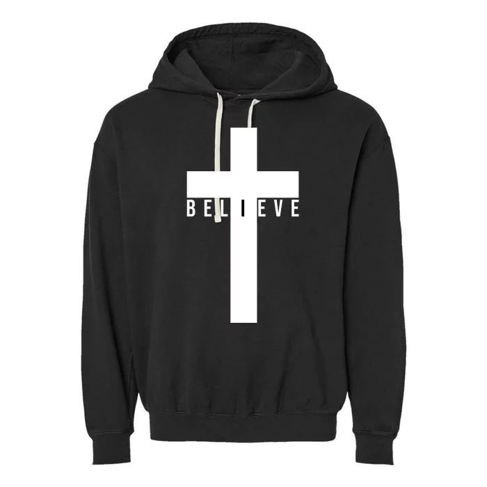 I Believe Faith Christian Cross Garment-Dyed Fleece Hoodie