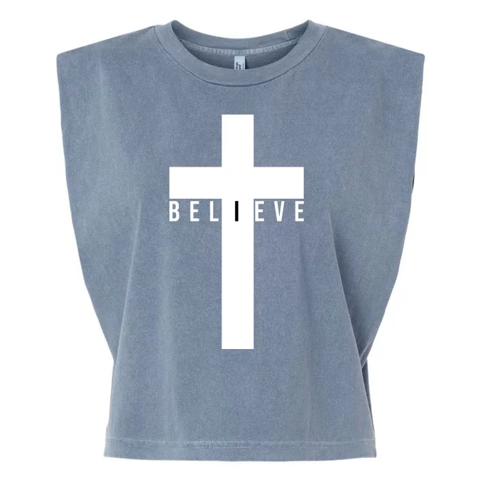 I Believe Faith Christian Cross Garment-Dyed Women's Muscle Tee