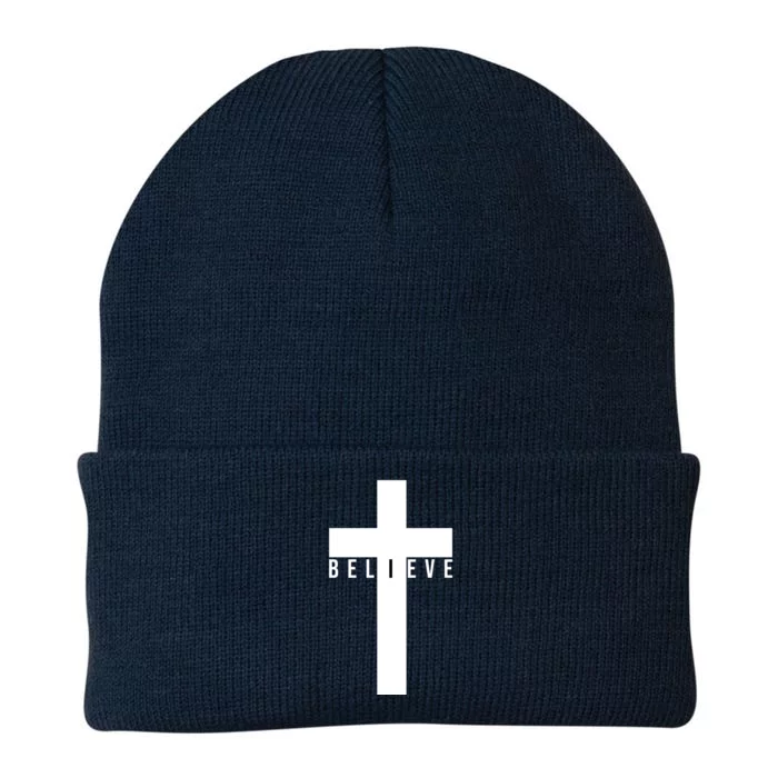 I Believe Faith Christian Cross Knit Cap Winter Beanie