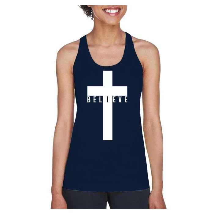 I Believe Faith Christian Cross Women's Racerback Tank