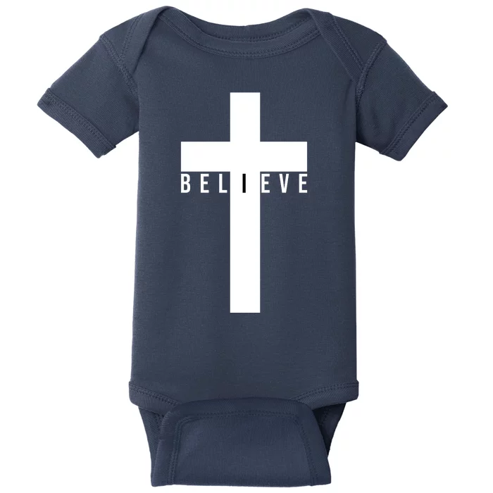 I Believe Faith Christian Cross Baby Bodysuit