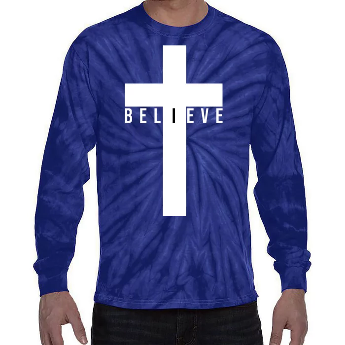 I Believe Faith Christian Cross Tie-Dye Long Sleeve Shirt