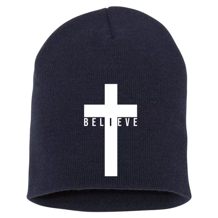 I Believe Faith Christian Cross Short Acrylic Beanie