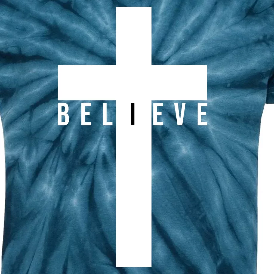 I Believe Faith Christian Cross Kids Tie-Dye T-Shirt