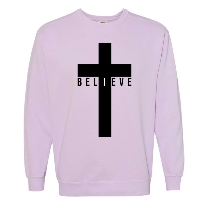 I Believe Faith Christian Cross Garment-Dyed Sweatshirt