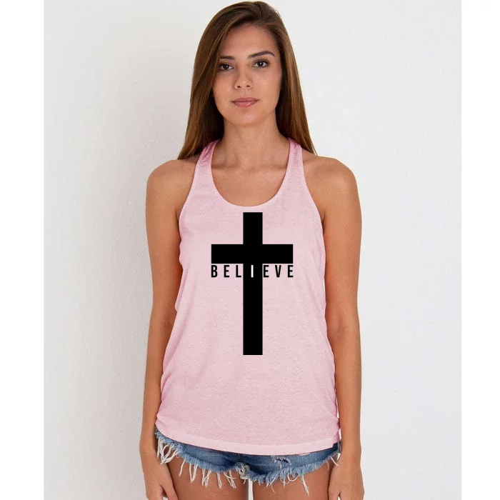 I Believe Faith Christian Cross Women's Knotted Racerback Tank