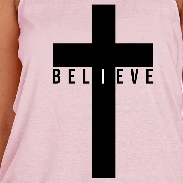 I Believe Faith Christian Cross Women's Knotted Racerback Tank