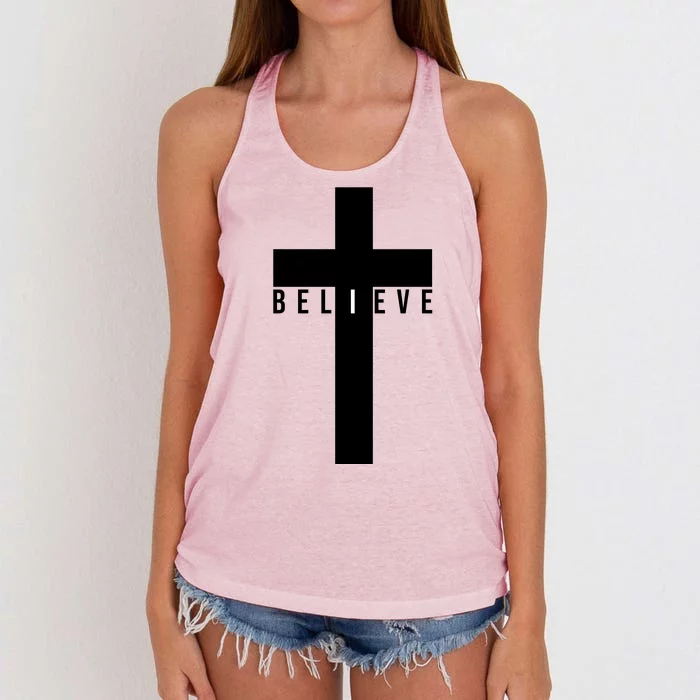 I Believe Faith Christian Cross Women's Knotted Racerback Tank