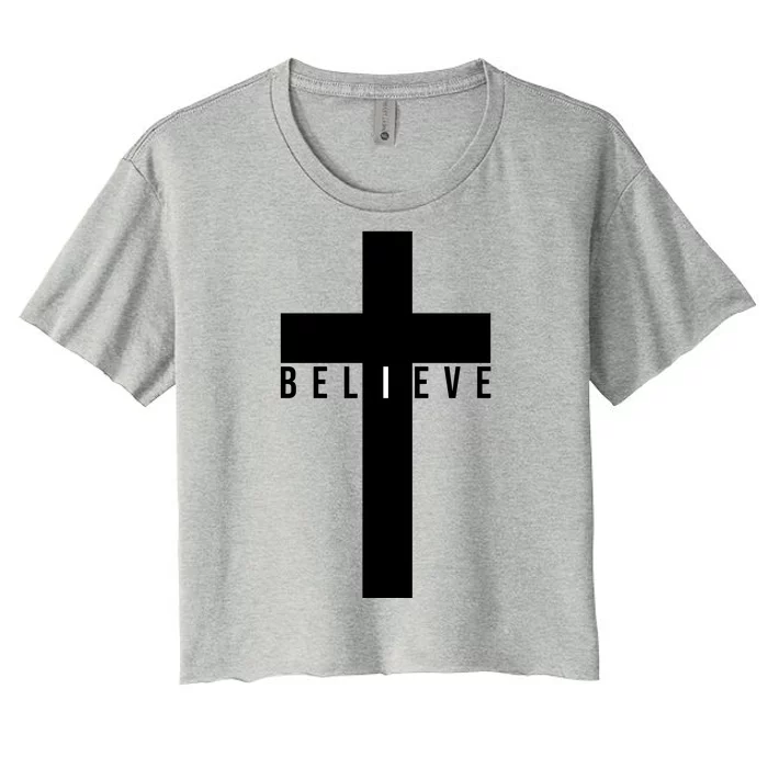 I Believe Faith Christian Cross Women's Crop Top Tee