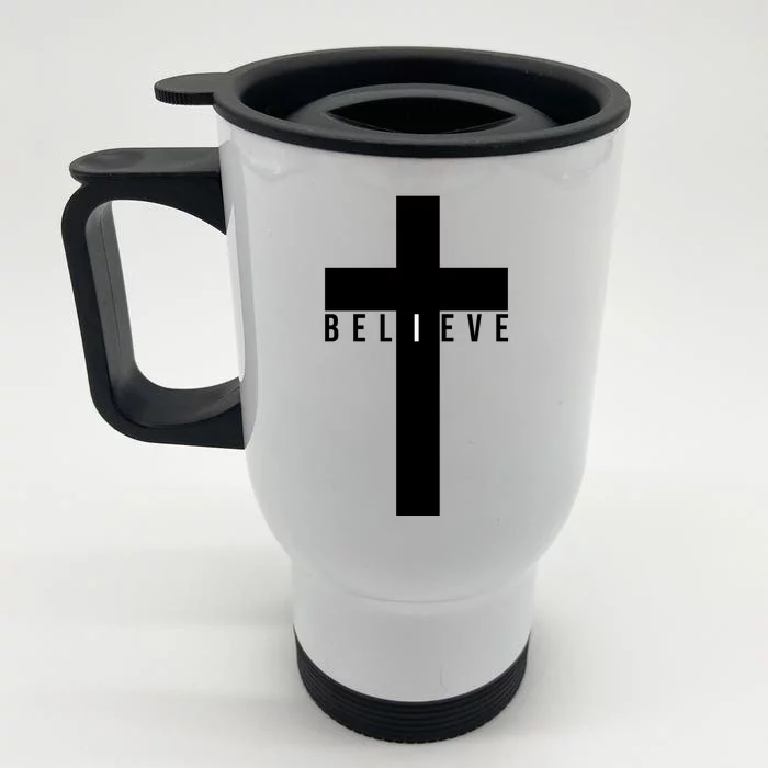 I Believe Faith Christian Cross Front & Back Stainless Steel Travel Mug