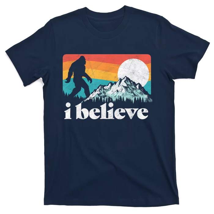 I Believe! Funny Retro Bigfoot Mountains T-Shirt