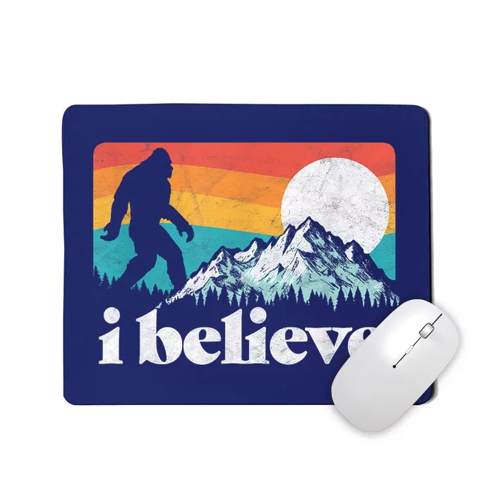 I Believe! Funny Retro Bigfoot Mountains Mousepad