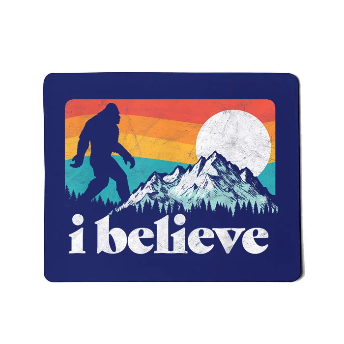 I Believe! Funny Retro Bigfoot Mountains Mousepad