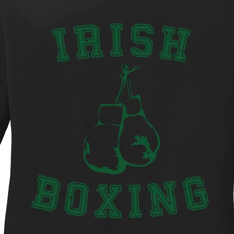 Irish Boxing Green Vintage Distressed Style Ladies Long Sleeve Shirt