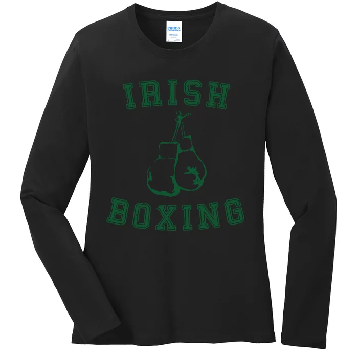 Irish Boxing Green Vintage Distressed Style Ladies Long Sleeve Shirt