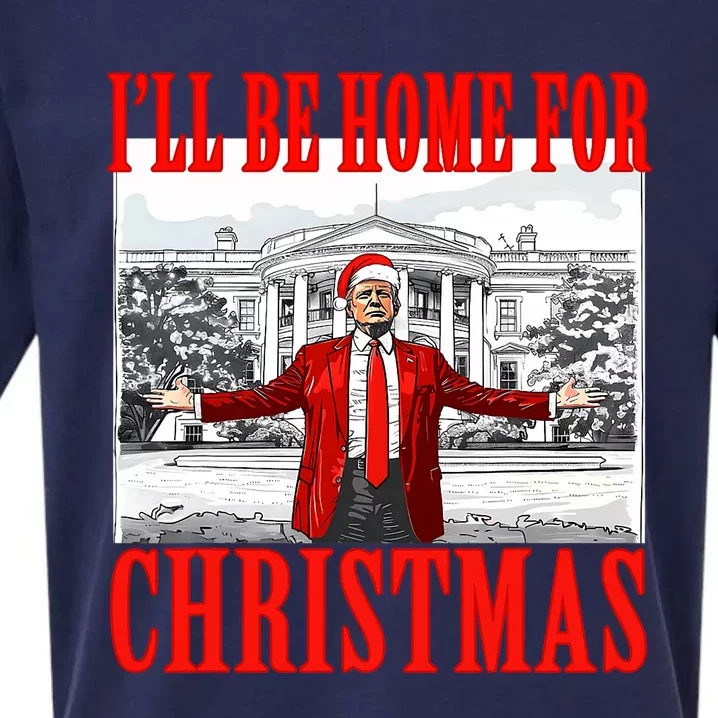 ILl Be Home For Christmas Santa Funny Trump Xmas Pajamas Sueded Cloud Jersey T-Shirt