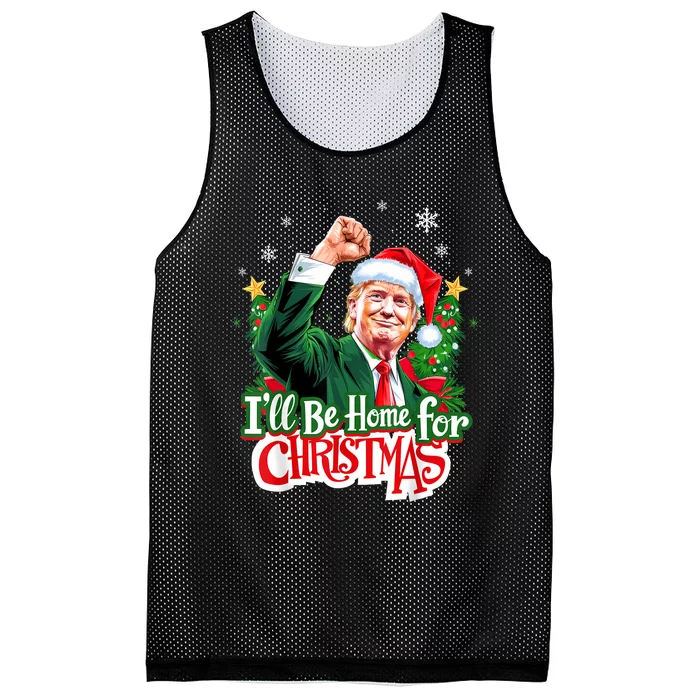 ILl Be Home For Christmas Funny Trump Santa 2024 Christmas Mesh Reversible Basketball Jersey Tank