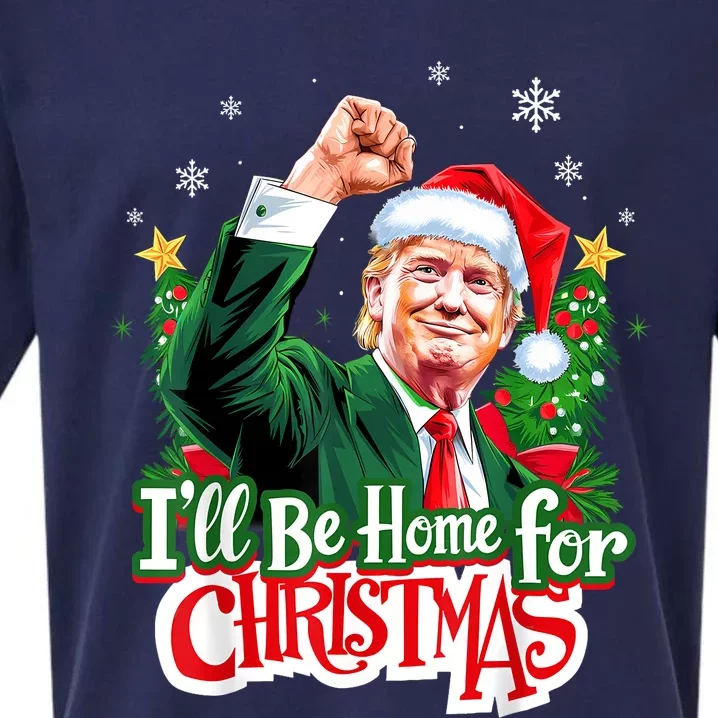 ILl Be Home For Christmas Funny Trump Santa 2024 Christmas Sueded Cloud Jersey T-Shirt