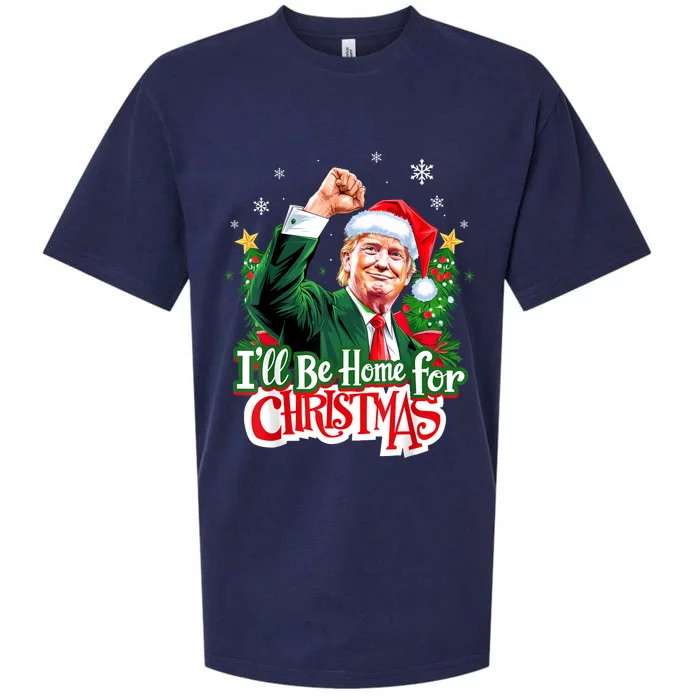 ILl Be Home For Christmas Funny Trump Santa 2024 Christmas Sueded Cloud Jersey T-Shirt