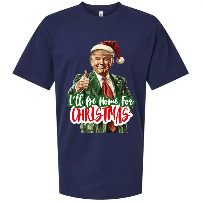 ILl Be Home For Christmas Funny Santa Claus Trump 2024 Sueded Cloud Jersey T-Shirt