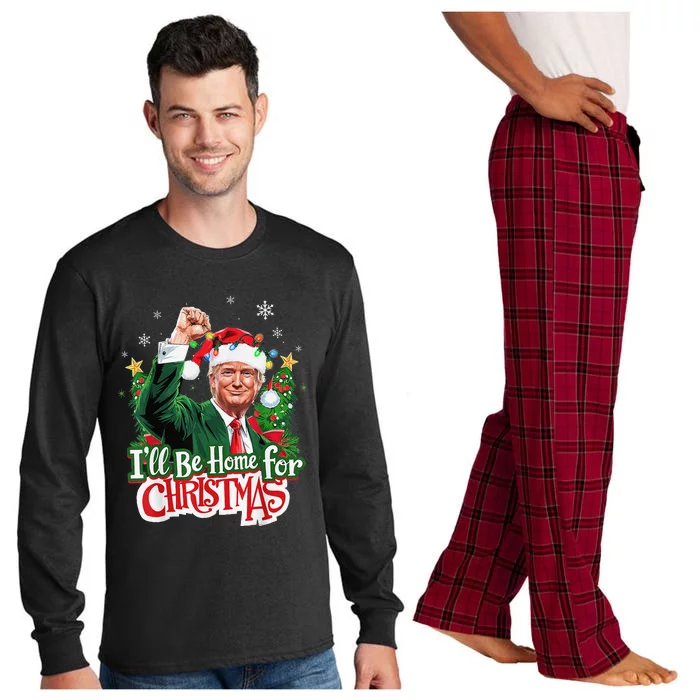 ILl Be Home For Christmas Santa Trump 2024 Long Sleeve Pajama Set