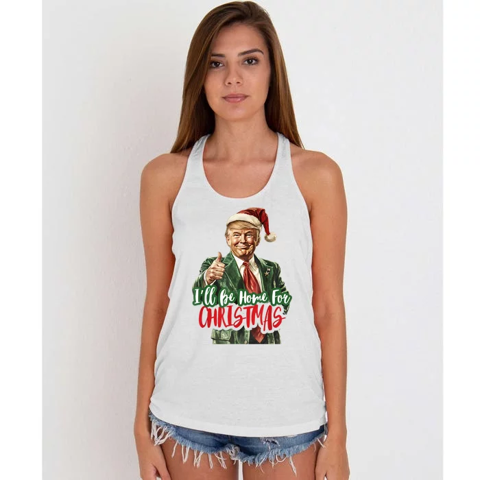 ILl Be Home For Christmas Santa Trump Xmas Pajamas Funny Women's Knotted Racerback Tank