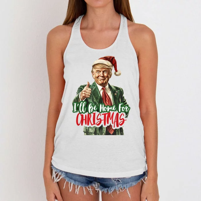 ILl Be Home For Christmas Santa Trump Xmas Pajamas Funny Women's Knotted Racerback Tank