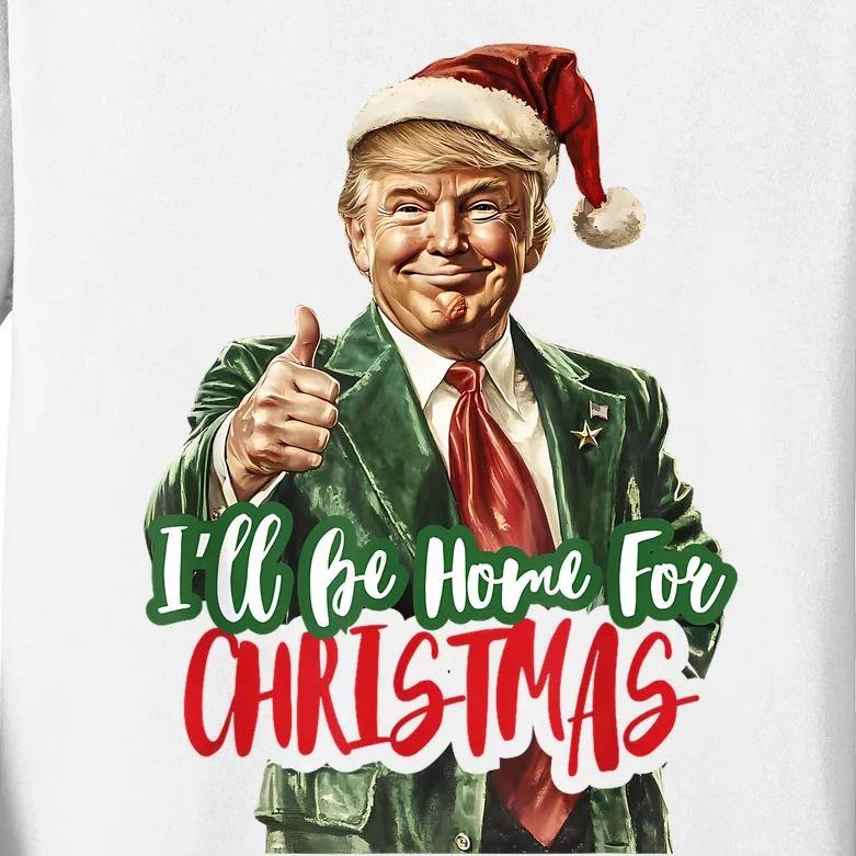 ILl Be Home For Christmas Santa Trump Xmas Pajamas Funny Kids Long Sleeve Shirt