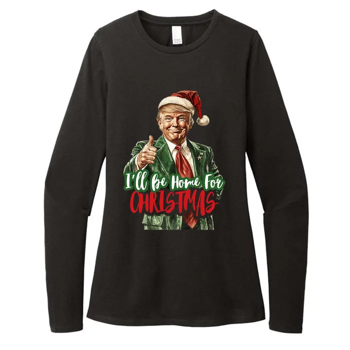 ILl Be Home For Christmas Santa Trump Xmas Pajamas Funny Womens CVC Long Sleeve Shirt