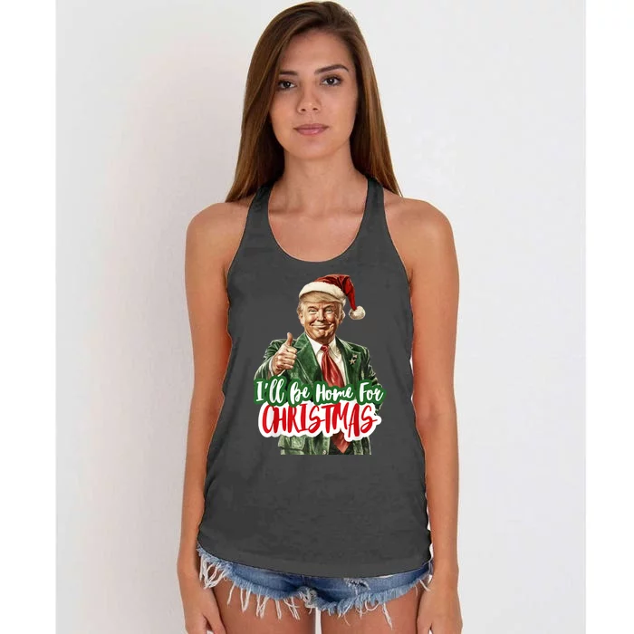 ILl Be Home For Christmas Funny Santa Claus Trump 2024 Women's Knotted Racerback Tank