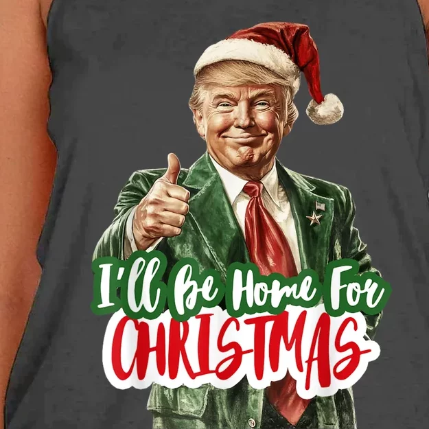 ILl Be Home For Christmas Funny Santa Claus Trump 2024 Women's Knotted Racerback Tank