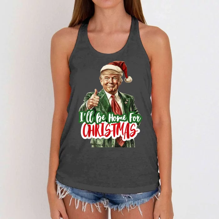 ILl Be Home For Christmas Funny Santa Claus Trump 2024 Women's Knotted Racerback Tank