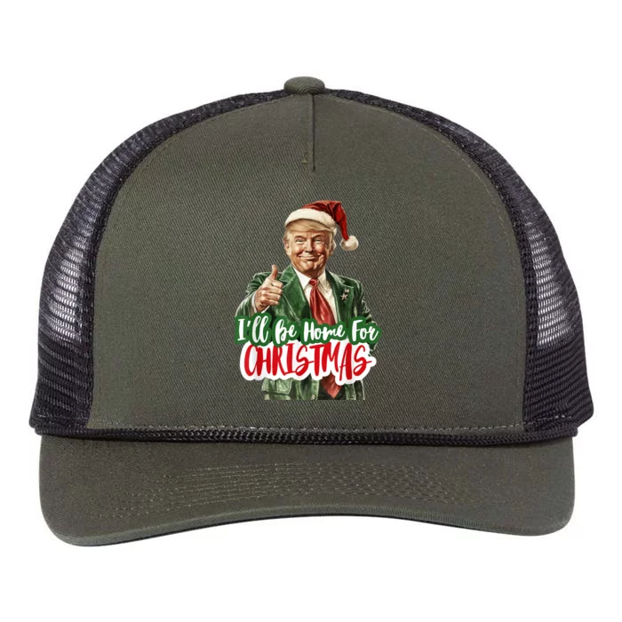 ILl Be Home For Christmas Funny Santa Claus Trump 2024 Retro Rope Trucker Hat Cap