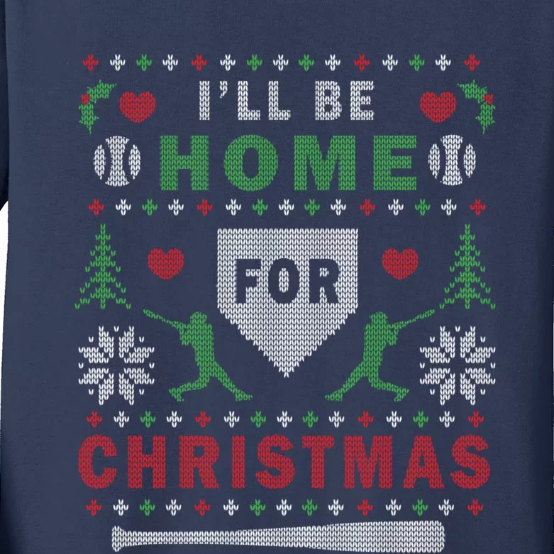 I'LL BE HOME FOR CHRISTMAS BASEBALL UGLY CHRISTMAS Kids Long Sleeve Shirt