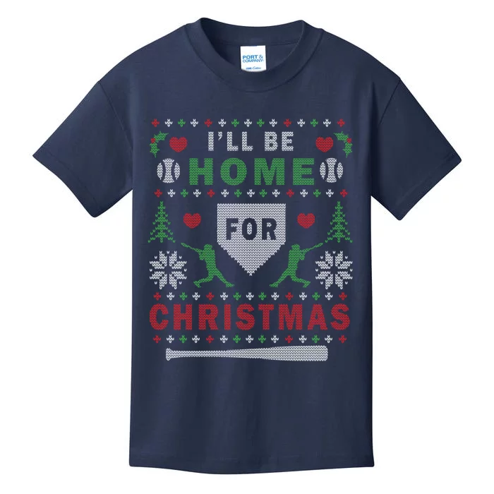 I'LL BE HOME FOR CHRISTMAS BASEBALL UGLY CHRISTMAS Kids T-Shirt