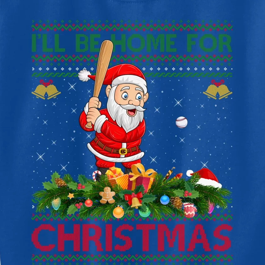 ILl Be Home For Christmas Santa Playing Baseball Xmas Gift Kids Sweatshirt