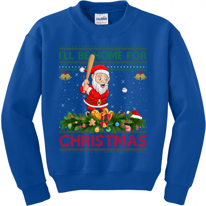 ILl Be Home For Christmas Santa Playing Baseball Xmas Gift Kids Sweatshirt