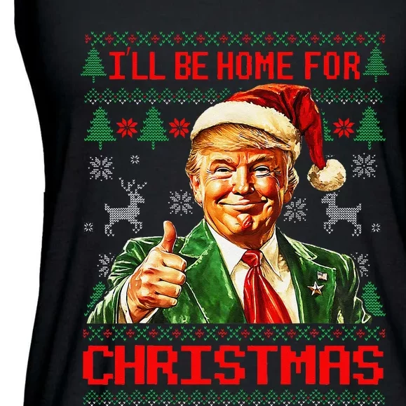 ILl Be Home For Christmas Funny Santa Trump Pajamas Ugly Ladies Essential Flowy Tank