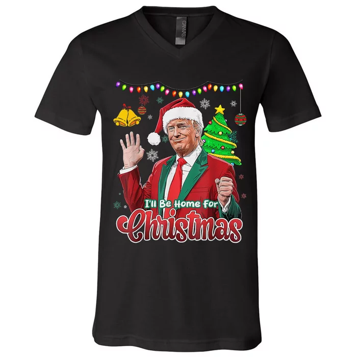 ILl Be Home For Christmas Santa Funny Trump Ugly V-Neck T-Shirt