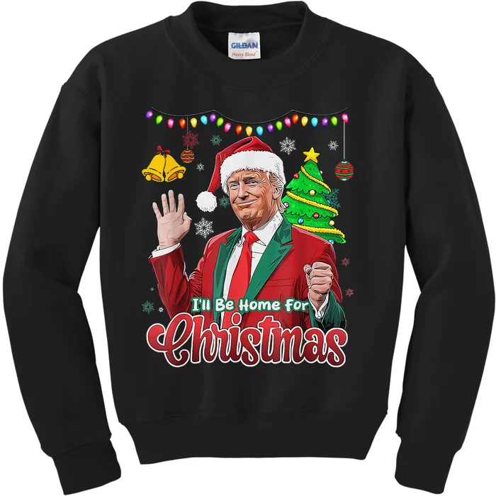 ILl Be Home For Christmas Santa Funny Trump Ugly Kids Sweatshirt