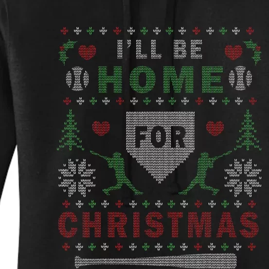 Ill Be Home For Christmas Baseball Ugly Christmas Women's Pullover Hoodie