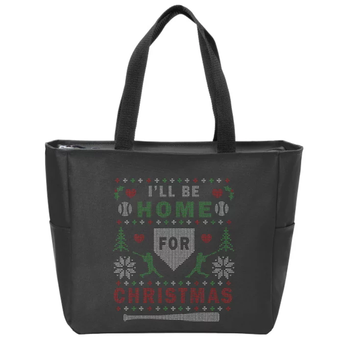 Ill Be Home For Christmas Baseball Ugly Christmas Zip Tote Bag