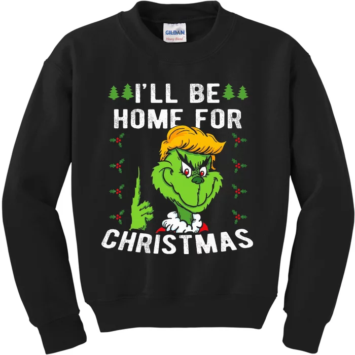 ILl Be Home For Christmas Trump 2024 Xmas Pajamas Kids Sweatshirt