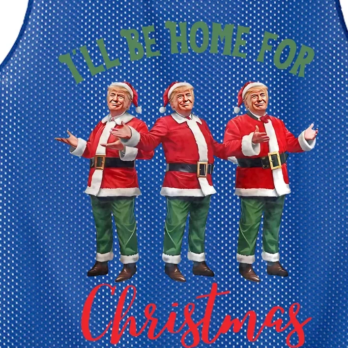 ILl Be Home For Christmas Funny Trump Xmas Santa Pajamas Cute Gift Mesh Reversible Basketball Jersey Tank